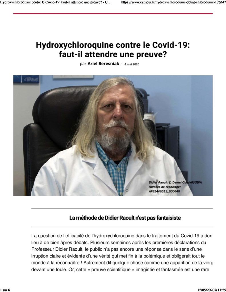Hydroxychloroquine et le sens de la preuve - Causeur 4 Mai 2020